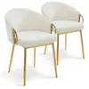 Image de Lot de 2 chaises arrondies et matelassées métal doré et tissu beige