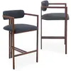 Image de Lot de 2 chaises de bar design métal effet bois foncé et tissu
