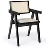 Image de Chaise design avec accoudoirs et cannage rotin bois foncé et tissu
