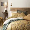 Image de Housse de couette imprimée en percale de coton jaune 200x200