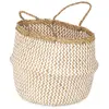Image de Panier en jonc de mer beige et blanc H32cm