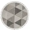 Image de Tapis rond gris à motifs triangles gris et franges - 80 cm