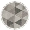 Image de Tapis rond gris à motifs triangles gris et franges - 120 cm