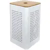 Image de Panier à linge en métal blanc avec couvercle bois blanc 30 x 30