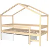 Image de Lit cabane + tiroirs en bois et effet bois naturel 90 x 190 cm