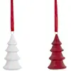 Image de Set de 2 suspensions sapins de noël en grès rouges et blanches H7