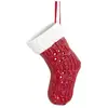 Image de Suspension décorative chaussette de noël en grès blanc et rouge H12