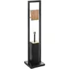 Image de Ensemble dérouleur et brosse wc métal/bambou/bois noir 20x80 cm