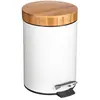 Image de Poubelle salle de bain métal blanc couvercle bambou - 3L