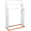 Image de Porte serviette sur pied en bambou bicolore 3 bras - 55x24x82cm