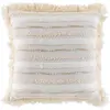 Image de Coussin déhoussable en coton tissé avec franges et rayures en relief