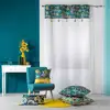Image de Voilage sablé imprimé floral polyester bleu 240x140cm