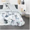 Image de Parure de lit 2 personnes imprimé floral coton 63x63 cm bleu