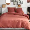 Image de Parure de lit gaze de coton unie 220x240 cm rouge