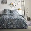 Image de Parure de lit imprimé floral coton 240x220cm bleu