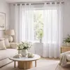 Image de Voilage blanc motifs ondulés brodés polyester blanc 140x260 cm