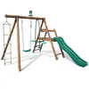 Image de Balançoire en bois traité 3 agrès et toboggan