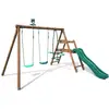 Image de Balançoire en bois traité 3 agrès et toboggan
