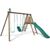 Image de Balançoire en bois traité 3 agrès et toboggan