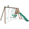 Image de Balançoire en bois traité 3 agrès et toboggan