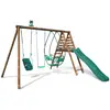 Image de Portique en bois rond 3 agrès avec balançoire bébé et toboggan colza