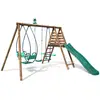 Image de Balançoire en bois traité 3 agrès et toboggan