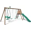 Image de Balançoire en bois traité 4 agrès et toboggan