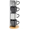 Image de Tasses en céramique noire et blanche motifs graphiques (x4) support en métal noir