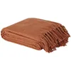 Image de Plaid en coton recyclé terracotta avec pompons 160x210