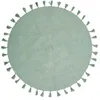 Image de Tapis rond en coton recyclé vert à pompons D100