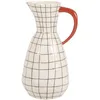 Image de Vase pichet en grès écru quadrillé et anse orange H26