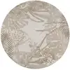 Image de Tapis rond tissé jacquard motif feuillage beige D200