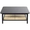 Image de Table basse 2 plateaux noire et cannage en rotin L100
