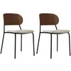 Image de Lot de 2 chaises tissu écru dossier noyer et pieds métal