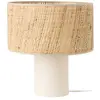 Image de Lampe à poser pied en lin blanc et abat jour rabane h35