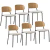 Image de Lot de 6 chaises pieds métal noir tissu écru dossier effet chêne