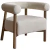 Image de Fauteuil rond en chêne massif et tissu bouclette écrue