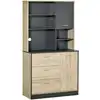 Image de Buffet haut 2 portes 3 tiroirs 3 étagères plateau aspect chêne gris