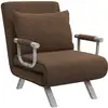 Image de Fauteuil convertible coussin piètement accoudoirs métal suède marron