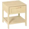 Image de Table de chevet avec tiroir et étagère rotin bois naturel clair