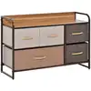 Image de Commode 5 tiroirs tissu marron beige châssis métal plateau aspect bois
