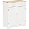 Image de Buffet 2 portes étagère 2 tiroirs plateau bois d'hévéa mdf blanc