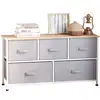 Image de Commode 5 tiroirs non-tissés gris plateau aspect bois clair