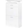 Image de Armoire à chaussures 2 portes tiroir étagère verre blanc