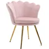 Image de Chaise design coquillage pieds métal dorés effilés velours rose poudré