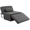Image de Fauteuil chauffeuse chaise longue pouf 3 en 1 métal noir tissu gris