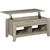 Image de Table basse relevable etagères et compartiment caché bois chêne