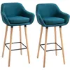 Image de Tabourets de bar grand confort bois massif lin bleu