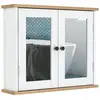 Image de Armoire miroir murale salle de bain 2 portes étagère blanc aspect bois
