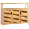 Image de Buffet rangement bois bambou lattes style naturel 3 portes 4 étagères